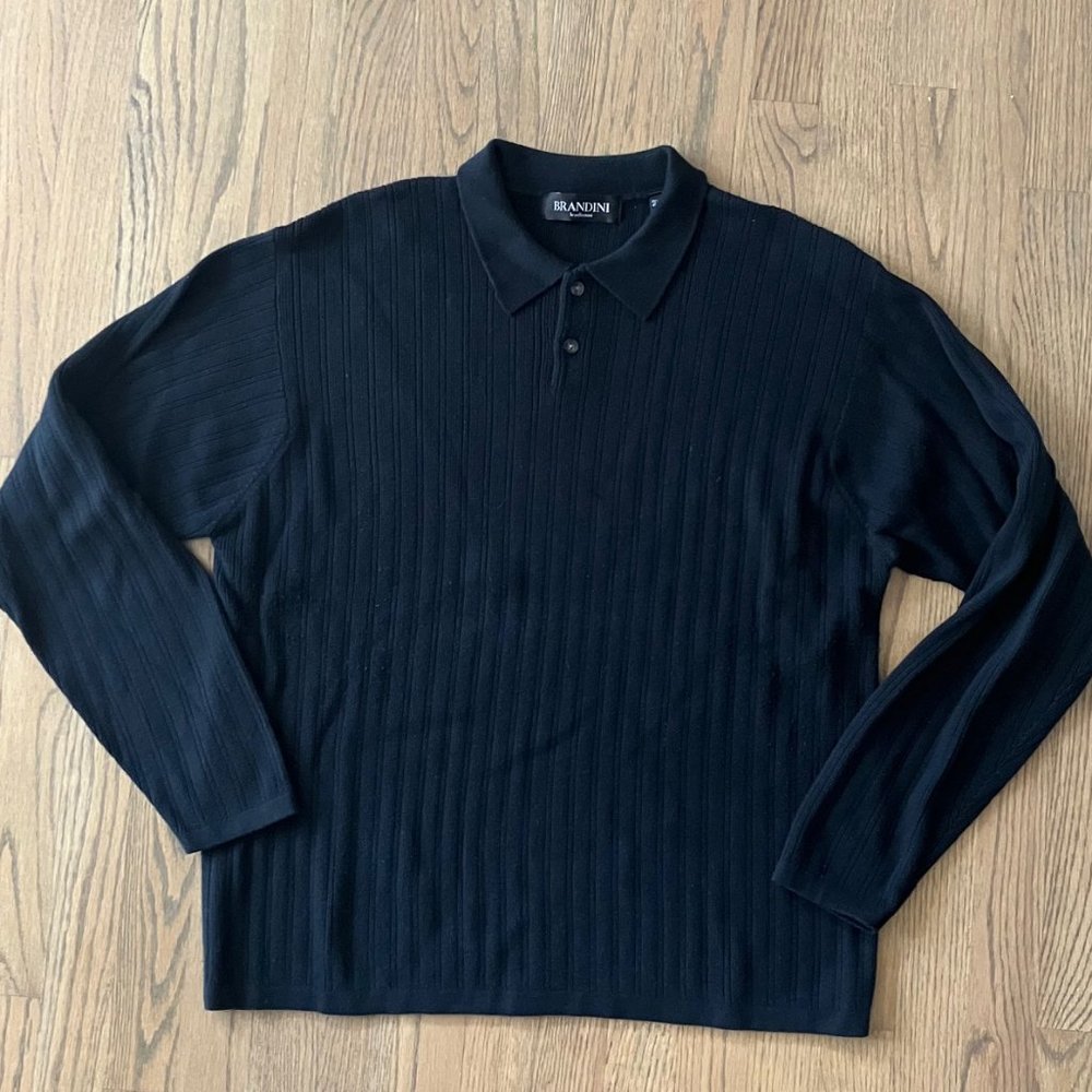 Brandini le collezioni Black Collared Ribbed Sweater Size XL